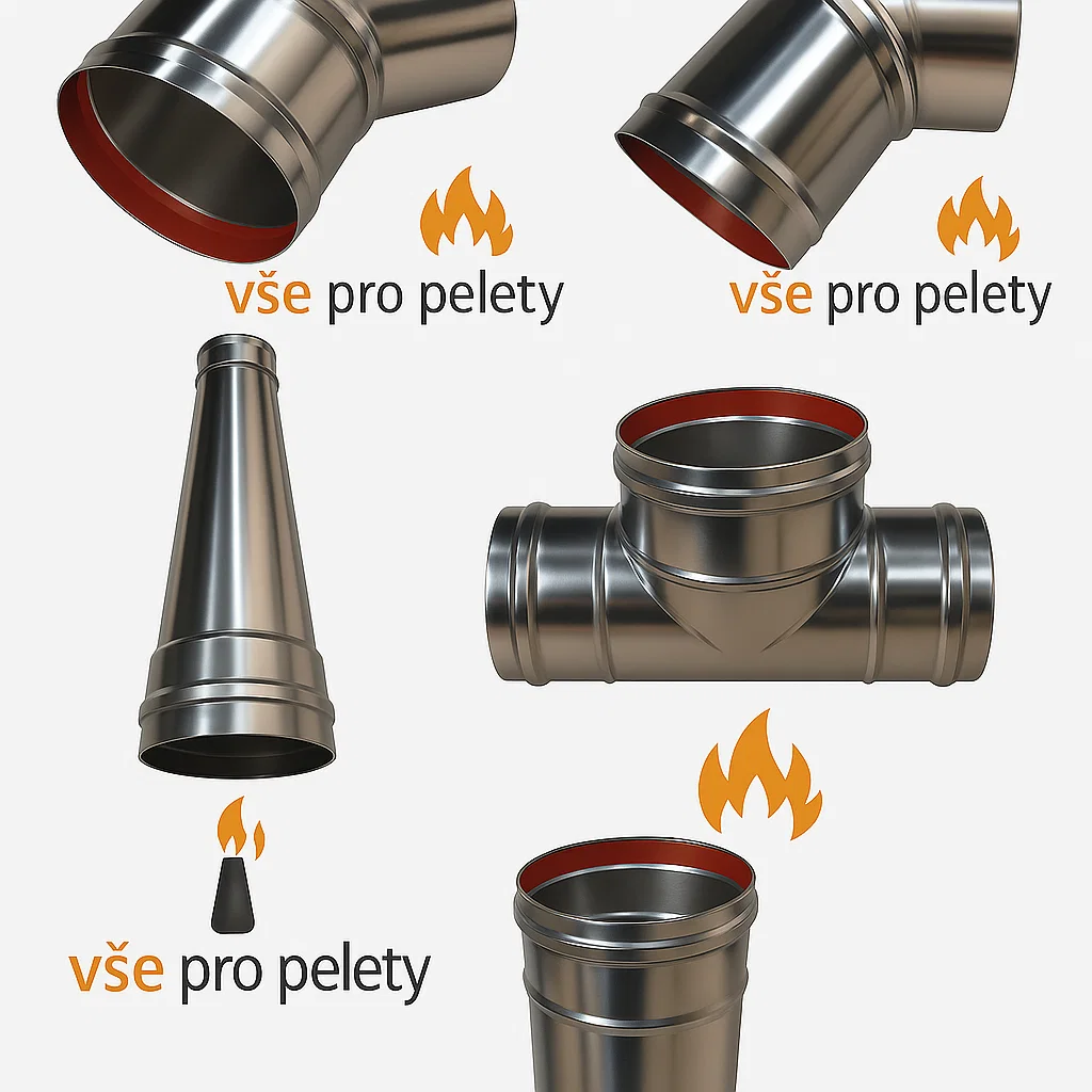 Kompletná sada príslušenstva 80 mm pre peletové kachle (8 dielov - nerez) – Obrázok 18