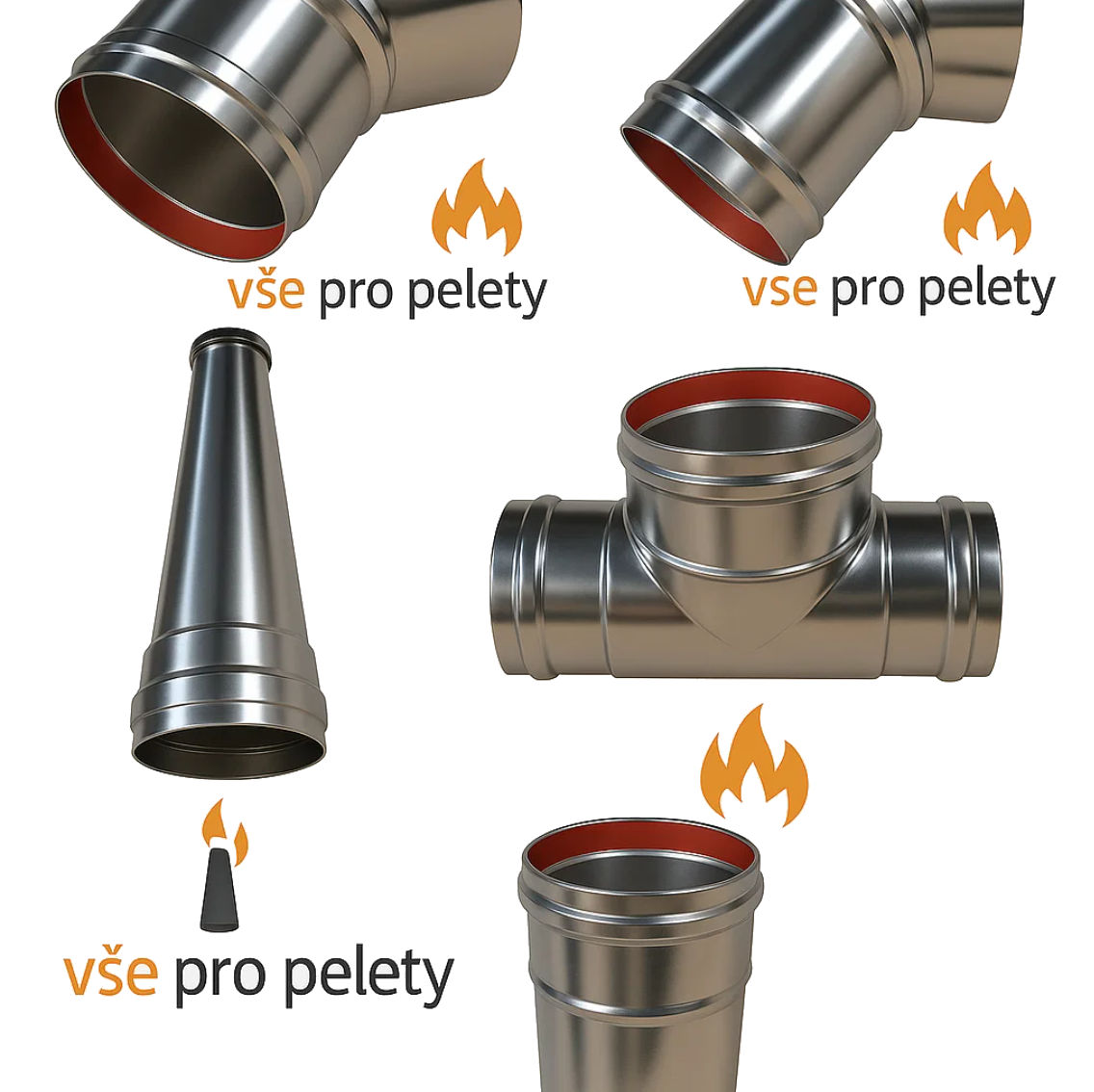 Kompletná sada príslušenstva 80 mm pre peletové kachle (8 dielov - nerez)