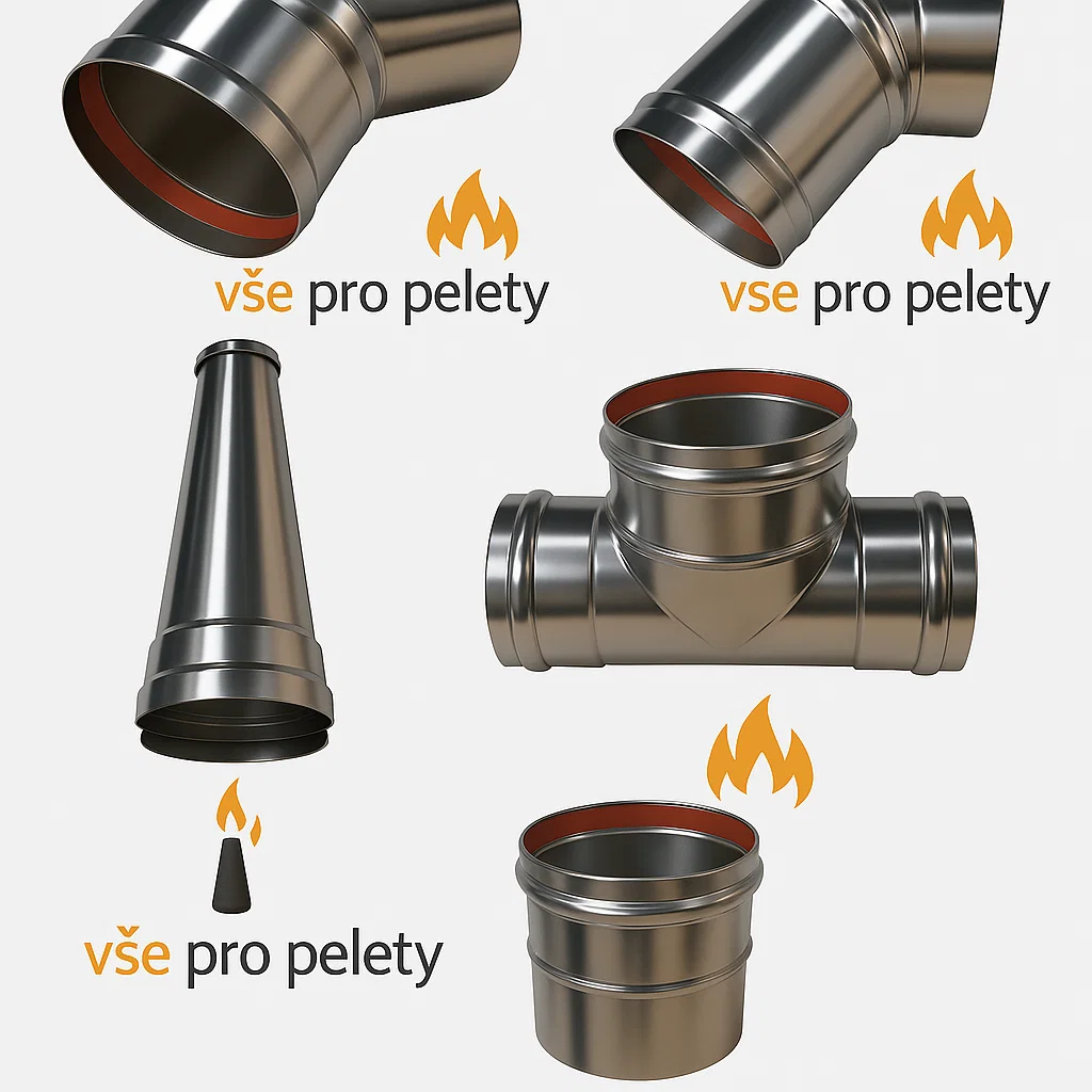 Kompletná sada príslušenstva 80 mm pre peletové kachle (8 dielov - nerez) – Obrázok 19
